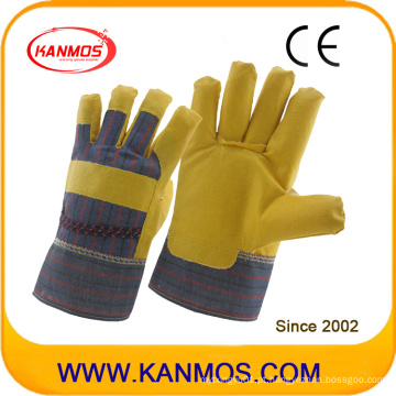 Artificial Leather Stripe Back Pasted Cuf Vinyl Industrial Safety Work Gloves (41014)